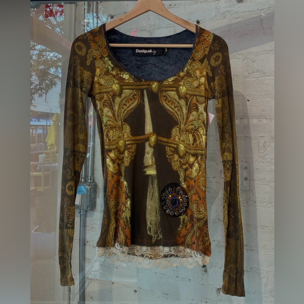 Desigual Women's Long Sleeve Top - Brown and Gold